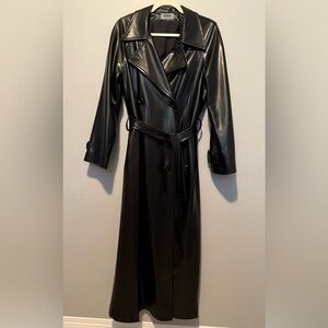 Vintage NOVAMOD Black Faux Leather Trench Coat - Matrix Style (Size M)